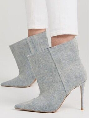 Good American Slouchy Denim Ankle Boots Pointed Toe Stilleto Heels 5.5 NIB